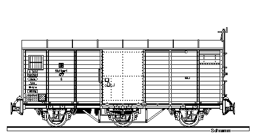 Zeichnung vom gedeckte Güterwagen schwer